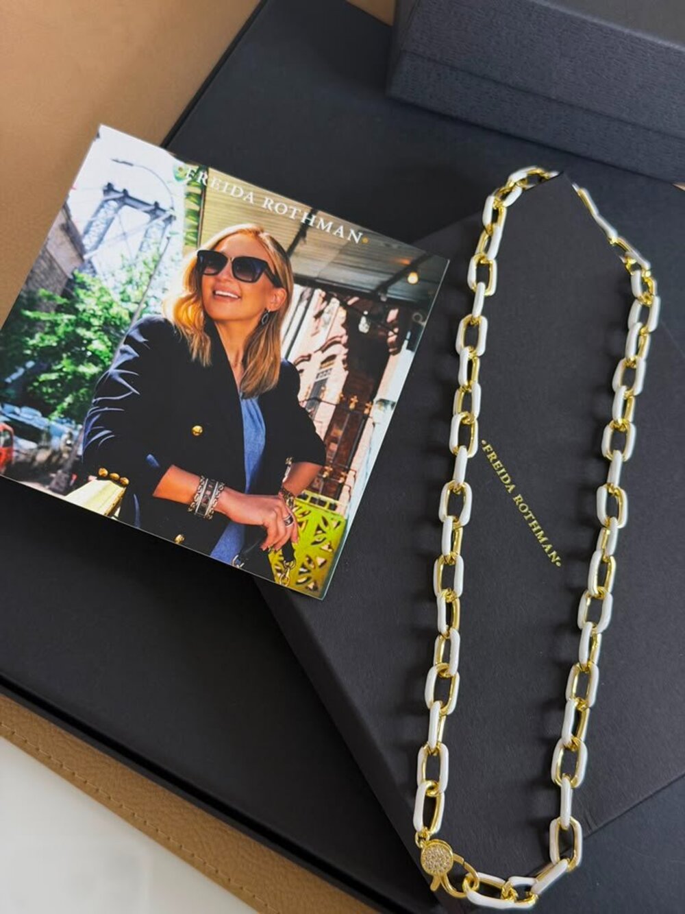 FREIDA ROTHMAN VAULT- 18 Inches Gold & White Enamel Chunky Link Style Chain